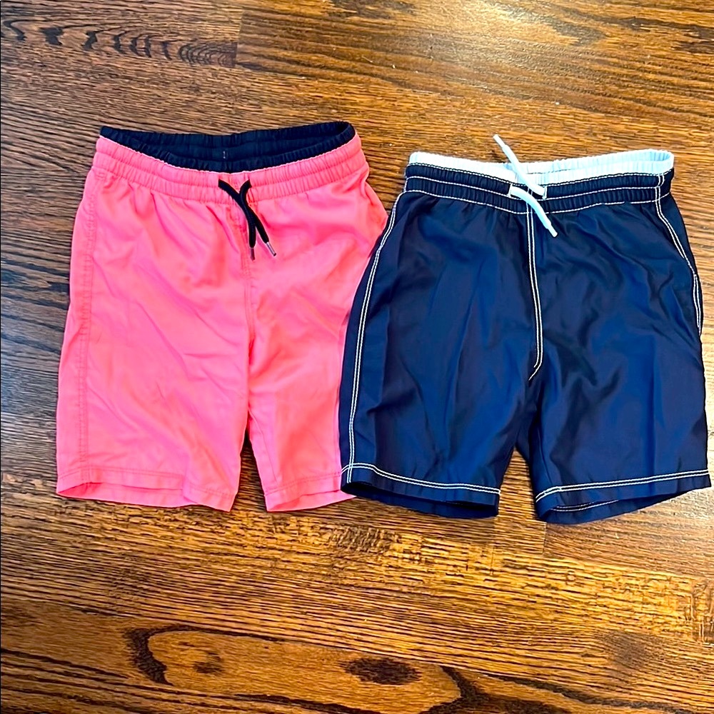 Bundle of Old Navy Coral and Navy Blue Swim Shorts 4T